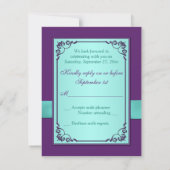 PRINTED BOW Aqua, Purple Floral Wedding RSVP card (Back)