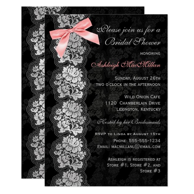 PRINTED BOW Black Floral Lace Bridal Shower Invite