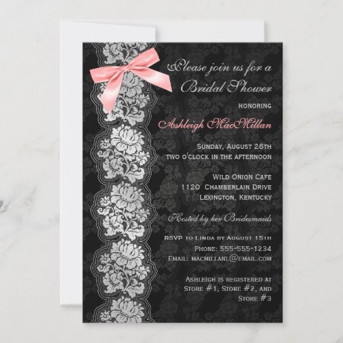 PRINTED BOW Black Floral Lace Bridal Shower Invite