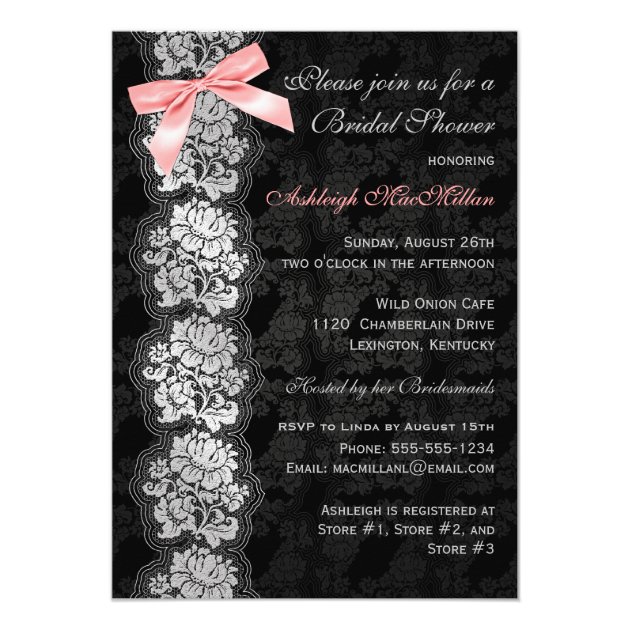 PRINTED BOW Black Floral Lace Bridal Shower Invite