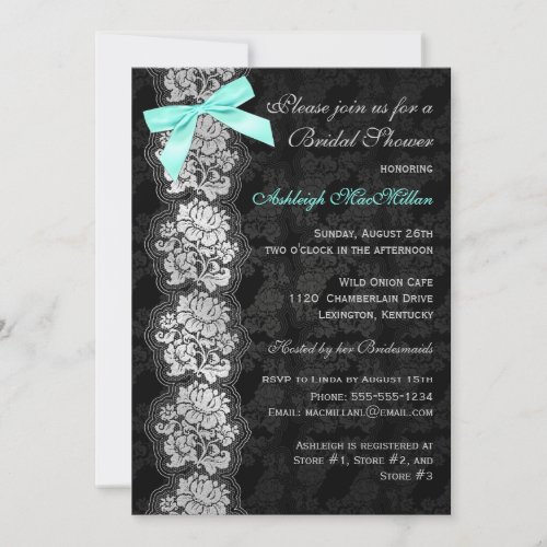 PRINTED BOW Black Floral Lace Bridal Shower Invite