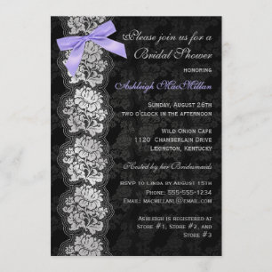 PRINTED BOW Black Floral Lace Bridal Shower Invite