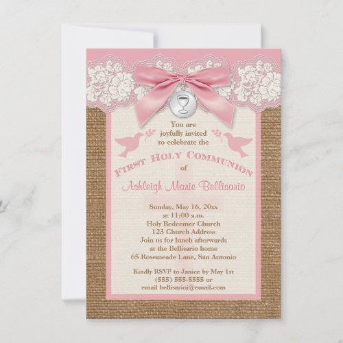 PRINTED BOW &amp; CHARM First Holy Communion Invite