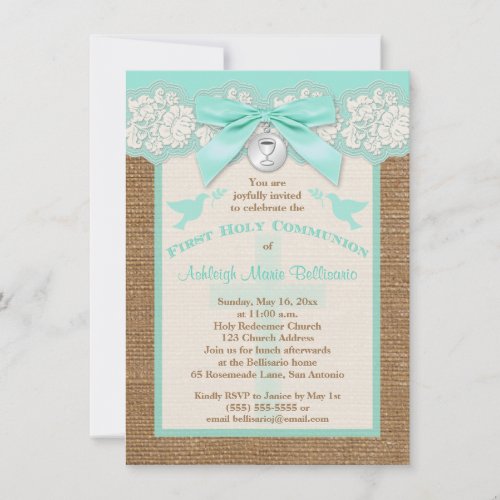 PRINTED BOW &amp; CHARM First Holy Communion Invite