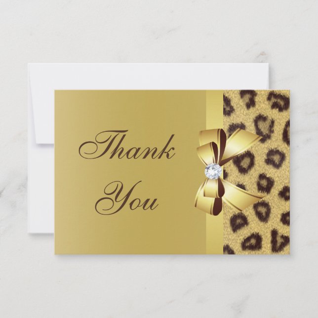Printed Bow, Diamond & Leopard Print Thank You Card (Front)
