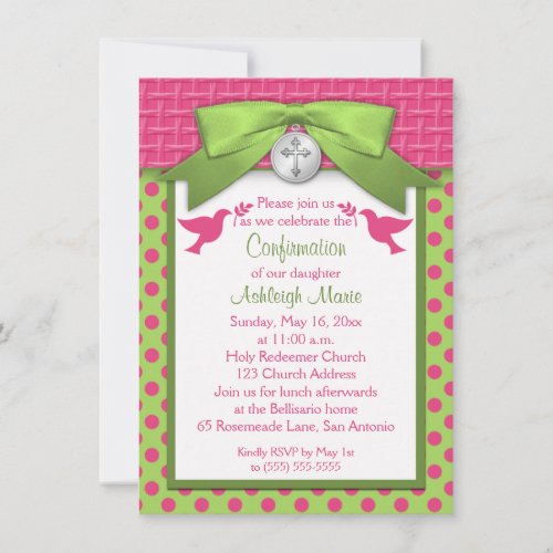 PRINTED BOW First Holy Confirmation Invitation