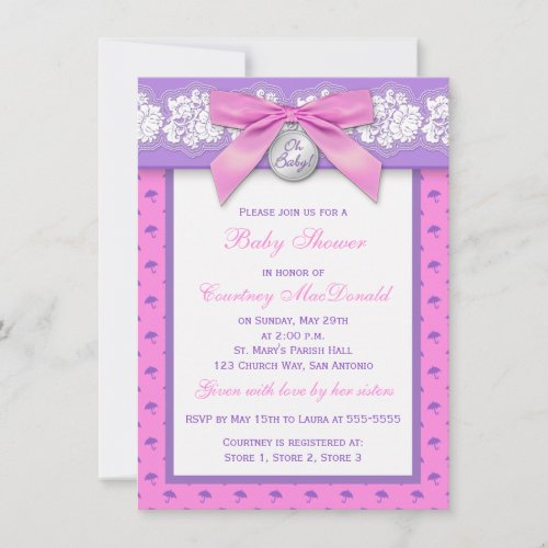 PRINTED BOW Floral Lace Baby Shower Invite