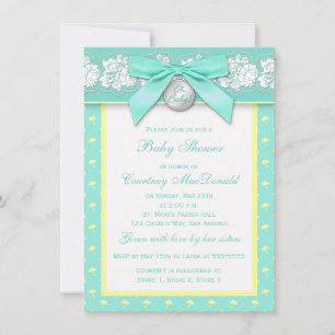 PRINTED BOW Floral Lace Baby Shower Invite