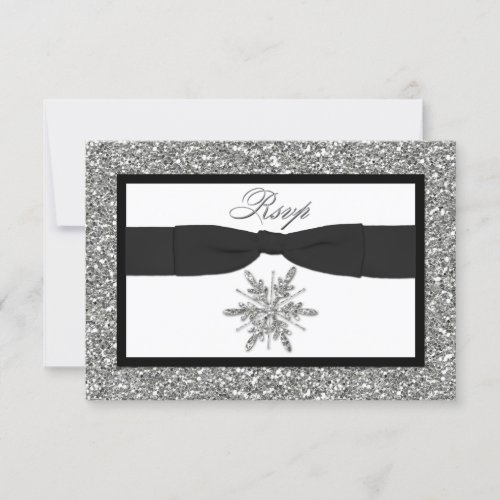 PRINTED BOW Glitter LOOK Snowflake  Rsvp Card