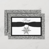 PRINTED BOW Glitter LOOK Snowflake  Rsvp Card (Front/Back)