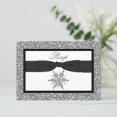 PRINTED BOW Glitter LOOK Snowflake  Rsvp Card (Standing Front)