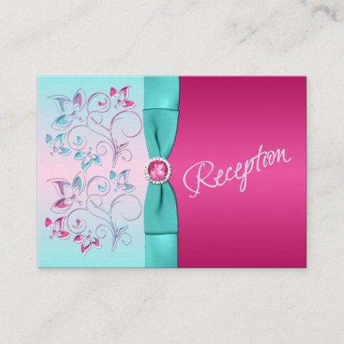 PRINTED BOW Hot Pink Aqua Floral Enclosure Card