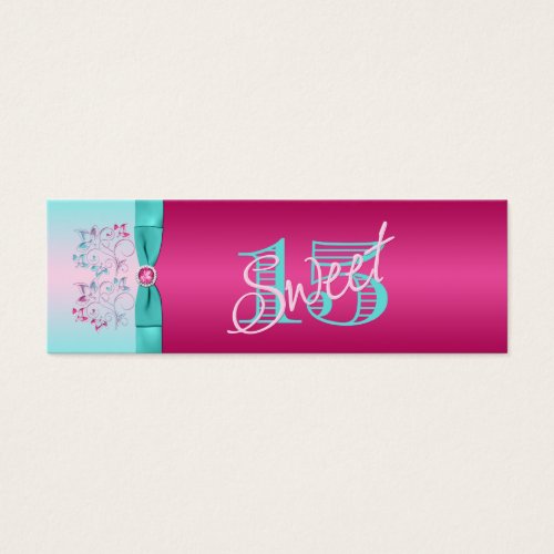 PRINTED BOW Hot Pink, Aqua Floral Favor Tag Business Cards