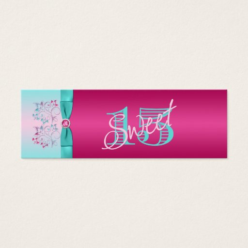 Customizable PRINTED BOW Hot Pink, Aqua Floral Favor Tag Business Cards