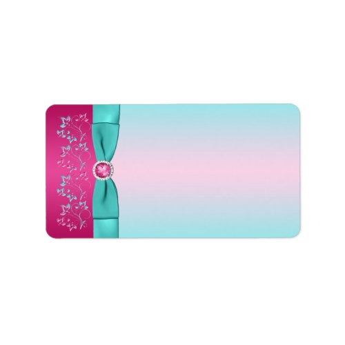 PRINTED BOW Pink Aqua Floral Blank Label