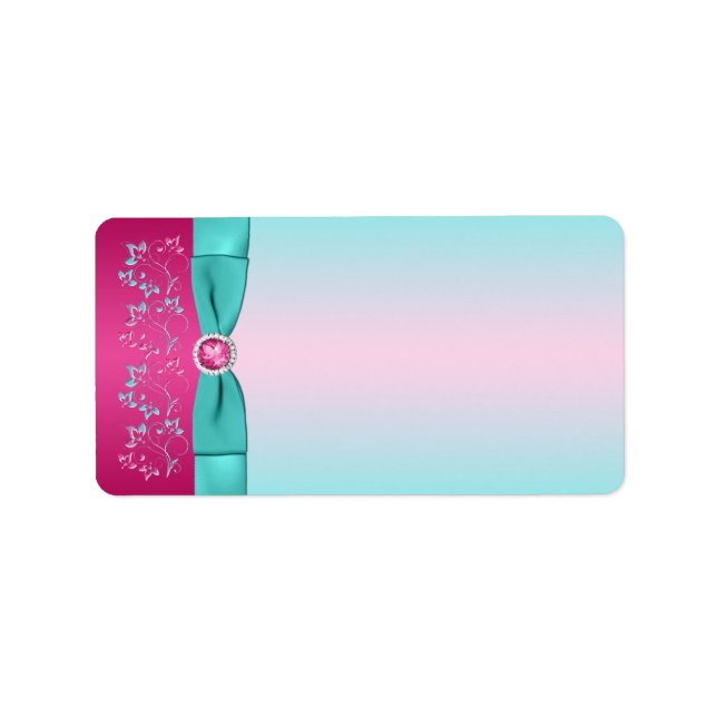 PRINTED BOW Pink, Aqua Floral Blank Label (Front)