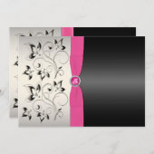 PRINTED BOW Pink Black Gray Floral Wedding Invite (Front/Back)