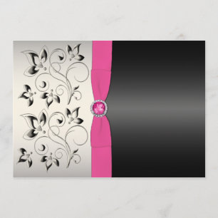 PRINTED BOW Pink Black Gray Floral Wedding Invite