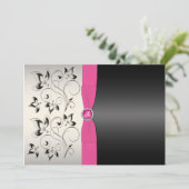 PRINTED BOW Pink Black Gray Floral Wedding Invite (Standing Front)