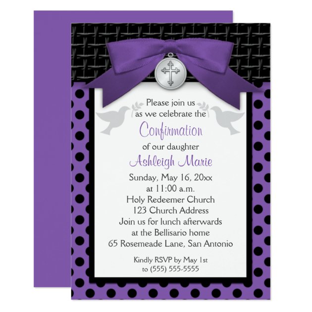 PRINTED BOW Purple First Holy Confirmation Invite