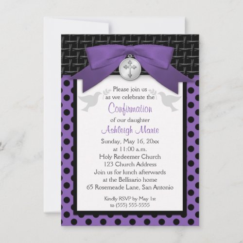 PRINTED BOW Purple First Holy Confirmation Invite