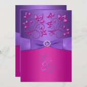 PRINTED BOW Purple Fuchsia Floral Monogram Invite (Front/Back)