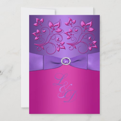 PRINTED BOW Purple Fuchsia Floral Monogram Invite