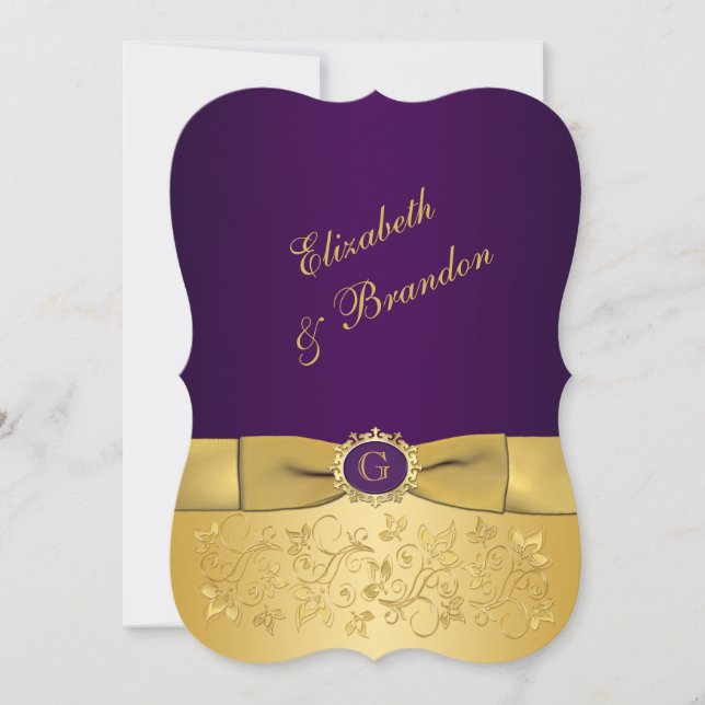 PRINTED BOW Purple, Gold Floral Wedding Invite 2 (Front)