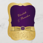 PRINTED BOW Purple, Gold Floral Wedding Invite 2 (Front/Back)