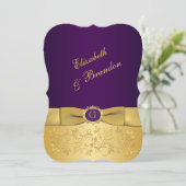 PRINTED BOW Purple, Gold Floral Wedding Invite 2 (Standing Front)