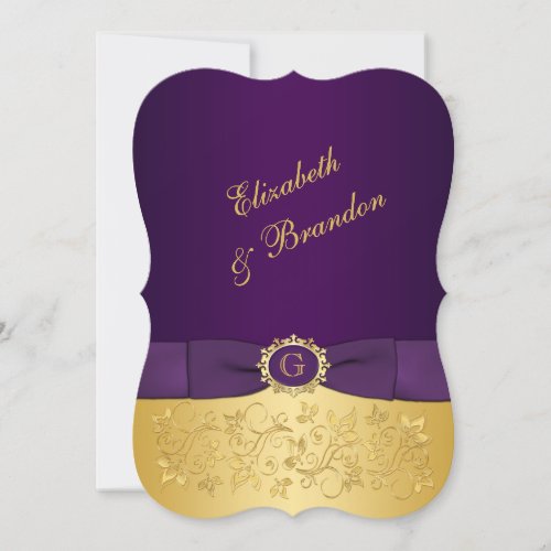 PRINTED BOW Purple Gold Floral Wedding Invite 3