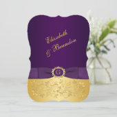 PRINTED BOW Purple, Gold Floral Wedding Invite 3 (Standing Front)