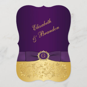 PRINTED BOW Purple, Gold Floral Wedding Invite 3