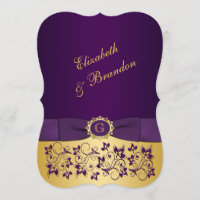 PRINTED BOW Purple, Gold Floral Wedding Invite 4