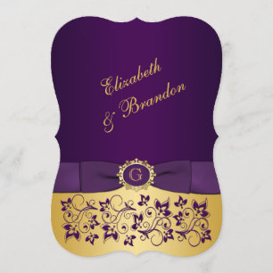 PRINTED BOW Purple, Gold Floral Wedding Invite 4