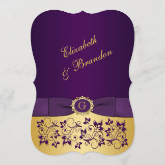 PRINTED BOW Purple, Gold Floral Wedding Invite 4