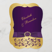 PRINTED BOW Purple, Gold Floral Wedding Invite 4 (Front/Back)