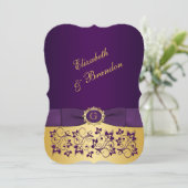 PRINTED BOW Purple, Gold Floral Wedding Invite 4 (Standing Front)