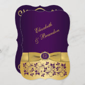 PRINTED BOW Purple, Gold Floral Wedding Invite 5 (Front/Back)