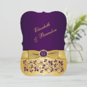 PRINTED BOW Purple, Gold Floral Wedding Invite 5 (Standing Front)