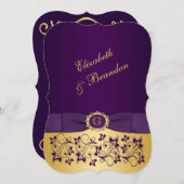 PRINTED BOW Purple, Gold Floral Wedding Invite 6 (Front/Back)