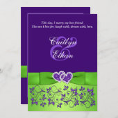 PRINTED BOW Purple Green Floral Wedding Invitation (Front/Back)