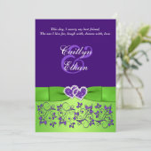 PRINTED BOW Purple Green Floral Wedding Invitation (Standing Front)