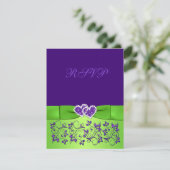 PRINTED BOW Purple Green Floral Wedding RSVP Card (Standing Front)