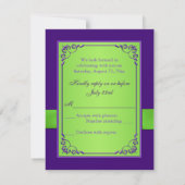 PRINTED BOW Purple Green Floral Wedding RSVP Card (Back)
