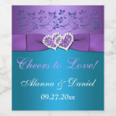 PRINTED BOW Purple Teal Floral Wedding Wine Label (Single Label)