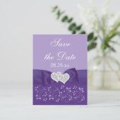 PRINTED BOW Purple White Floral Save the Date Card (Standing Front)