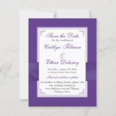 PRINTED BOW Purple White Floral Save the Date Card (Back)