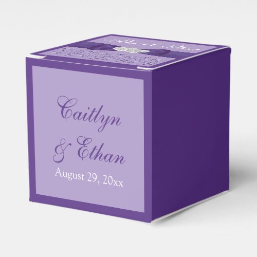 PRINTED BOW Purple White Floral Wedding Favor Box