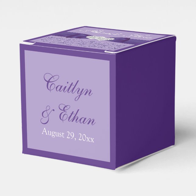 PRINTED BOW Purple White Floral Wedding Favor Box (Front Side)